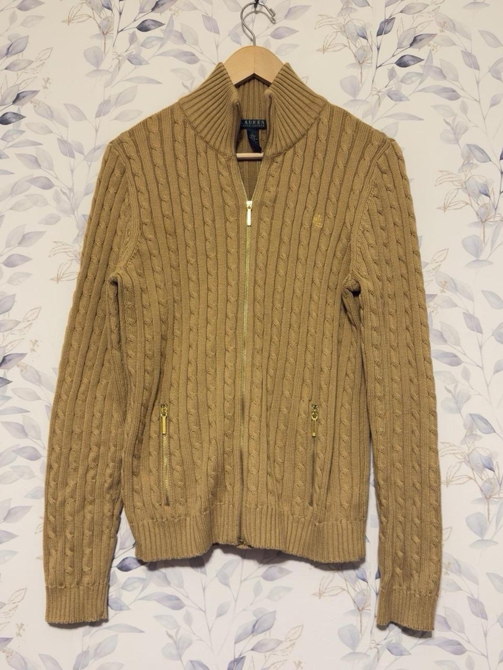 Ralph Lauren Camel Cable-Knit Full-Zip Sweater